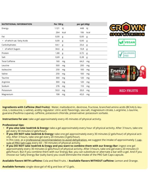 CROWN Energy Gel Frutos Vermelhos (40g) 80mg Cafeína